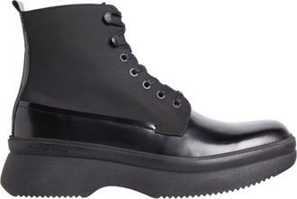 Calvin Klein Black Refined Lace-Up Leather Fabric Ankle Boots