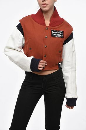 Dsquared2 Cropped Varsity Bomber with Leather Sleeves Dsquared2