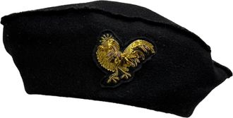 Dior Pre-owned Womens Rooster-Embellished Beret Hat in Black Wool - One Size