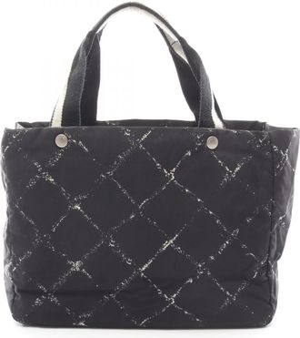 Chanel Black White Nylon Handbag Tote Bag (Pre-Owned)