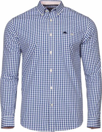 Raging Bull Raging Bull Mens Classic Long Sleeve Gingham Shirt - Navy Cotton - Size X-Large