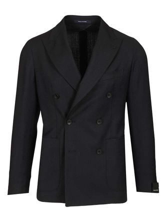 Tagliatore Double-Breasted Herringbone Fabric Blazer Jackets Blue