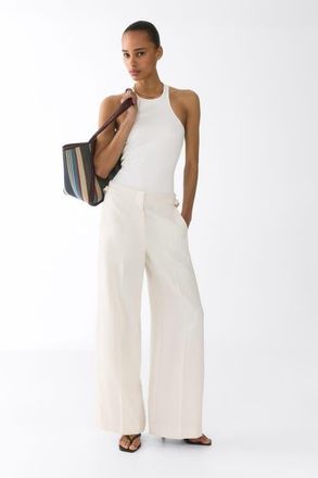 H&M Wide Tailored Trousers in Cream at Nordstrom, Size 10