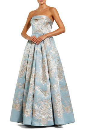 Mac Duggal Floral Brocade Strapless A Line Ballgown in Blue Multi at Nordstrom, Size 12