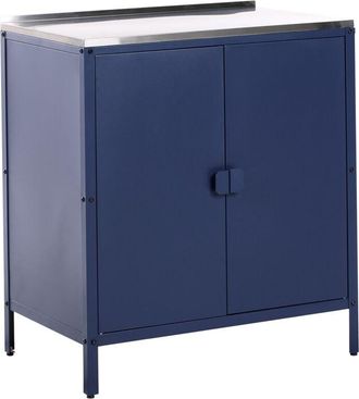 Beliani Armario cocina exterior 2 puertas de acero inoxidable azul Vilama