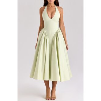 House of CB Marilyn Gingham Halter Midi Sundress in Tender Greens at Nordstrom, Size X-Small