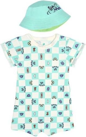 Disney Pixar Nightmare Before Christmas Jack Skellington 2-Piece Romper and Bucket Hat Set in Monsters Inc Teal at Nordstrom, Size Newborn