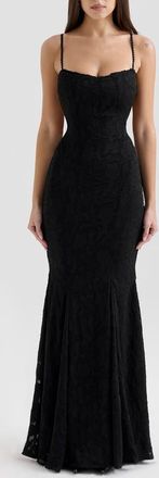 House of CB Joan Floral Appliqué Mermaid Gown in Black at Nordstrom, Size X-Small