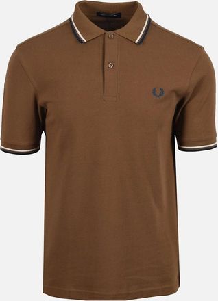 Fred Perry Mens FRED PERRY TWIN TIPPED POLO SHADED STONE/ECRU/DARK PETROL - Brown - Size: 40