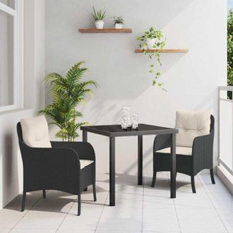 vidaXL Conjunto De Comedor De Jard&iacute;n Con Coj&iacute;n 3 Pcs Negro Polirat&aacute;n Vidaxl