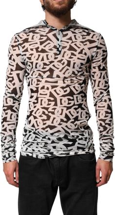 Dolce & Gabbana Mens White Dg Logo Long Sleeves Turtleneck Top Black And 08+pa