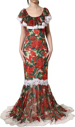 Dolce & Gabbana Womens Multicolor Geranium Flower Lace Maxi Dress