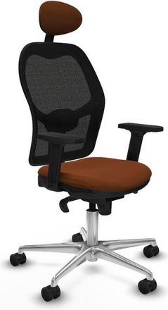 Piqueras y Crespo Piqueras Y Crespo - Jorquera Sincro Malla Negra Similpiel Marr&oacute;n Brazos 2d Base Aluminio Cabecero Fijo Ruedas 65mm Nailon