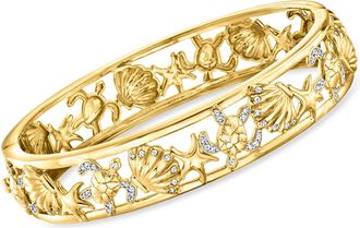 Ross-Simons Diamond Sea Life Bangle Bracelet in 18kt Gold Over Sterling