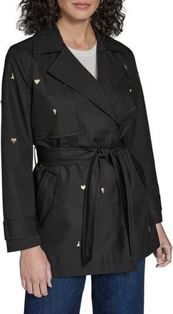 Karl Lagerfeld Embellished Trench Coat in Black at Nordstrom Rack, Size X-Small