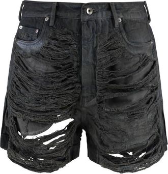 Rick Owens Black Distressed Shorts