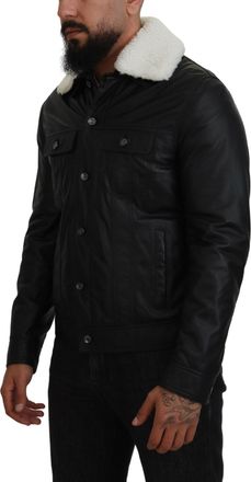 Dolce & Gabbana Black Lamb Leather Collared Men Coat Jacket Clothing