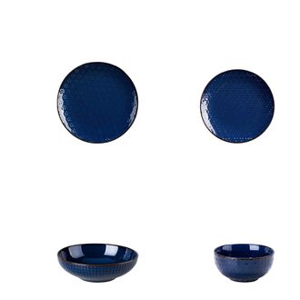 OEM Juego De Vajilla De Cer&aacute;mica, Dise&ntilde;o Elegante, Apto Para Microondas Y Lavavajillas, Azul-16, 16 Piezas