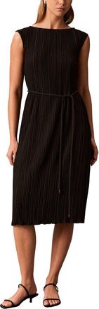 Calvin Klein Belted Pleated Boat Neck Midi Dress