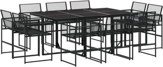 vidaXL 11 Piece Garden Dining Set Black Poly Rattan Vidaxl