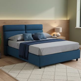 Dmora Cama Matrimonial Annus, Con Colch&oacute;n Incluido, Fundas Desmontables Hecho En Italia, Con Almacenamiento, Azul