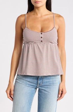Madden Girl Striped Picot Trim Empire Waist Camisole in Brown White Combo at Nordstrom Rack, Size Large