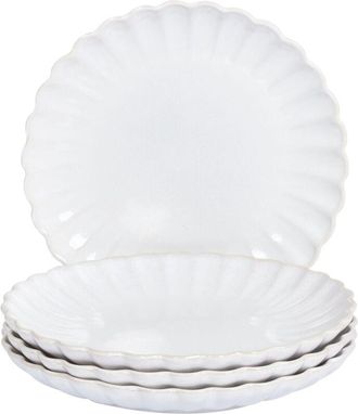 Beliani Conjunto De 4 Platos De Postre De Gres Caol&iacute;n Artesanal Acabado Esmalte Reactivo Blanco Nettle