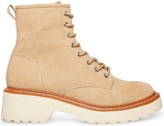 Madden Girl Womens Grommets Platform Lace-Up Combat Boots In Beige