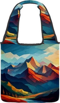 Generic Artistic Geometric Mountain Reversible Canvas Shoulder Tote - Double-Sided Print, 12oz Cotton, 27cm Drop, Fold-Flat Bag for Travel, Shopping, Street O