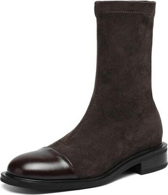 Generic Womens Retro Ankle Sock Boots With Low Heels Comfortable Slip Resistant Durable For Casual Daily Office Fall Winter Wear Stylish Warm Soft Design,Brow