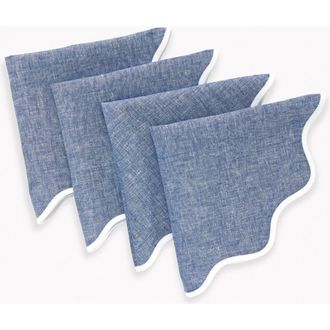 Solino Home Linen Dinner Napkins - Giselle Scallop Edge, 20 Round in White And Chambray Indigo at Nordstrom, Size Large