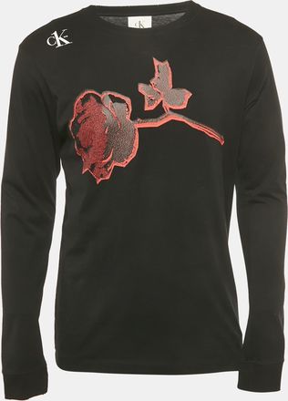 Calvin Klein Ckone Black Rose Print Jersey Distressed T-Shirt