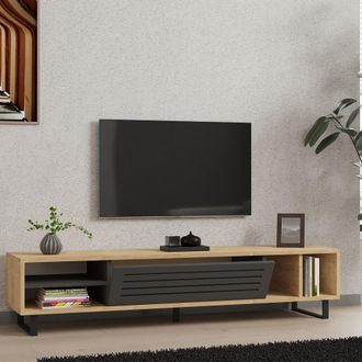Dmora Mueble Porta Tv Sovico, Un Estante, Una Puerta, 5 Compartimentos, 160x40x35h Cm Negro Antracita