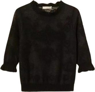 Twinset Jacquard Garen Trui - Dames - Ronde hals truien - Zwart - L - Polyester - Truien & Vesten