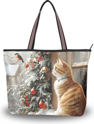 Alaza Large Tote Bag, Women Shoulder Bag Big Capacity Casual Handbags, Christmas Cat Shopping Tote with Pockets Zip,L