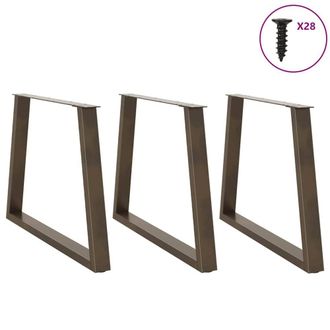 Berkfield Home Modern Dining Table Legs V-Shape 3 pcs Natural Steel 90x(72-73.3) in Brown