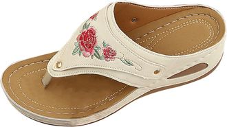 Generic Summer Orthopedic Sandals Women Ladies New Summer Europe And The US Style Stitching Simple Hollow Slope With PU Clip Foot Slippers Wedge (Beige, 39)