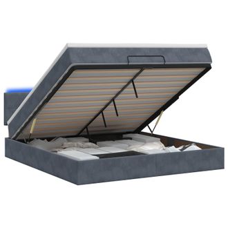 vidaXL Letto Ottomano Con Materasso E Led Grigio Scuro 160 X 200 Cm Vidaxl