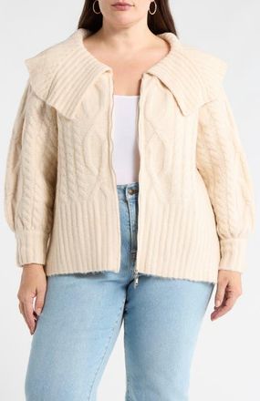 Sugarlips Mitchell Crop Zip Cardigan in Cream at Nordstrom, Size 3 X