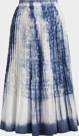 Kobi Halperin Andie Pleated Shibori-Print Burnout Midi Skirt