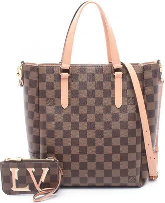 Louis Vuitton Brown Damier Canvas Pink Coated Canvas Leather Handbag Tote Bag (Pre-Owned)