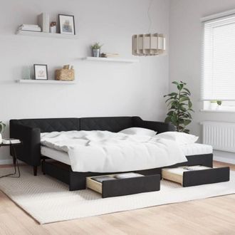 vidaXL Sof&aacute; Cama Nido Con Cajones Tela Negro 100x200 Cm Vidaxl