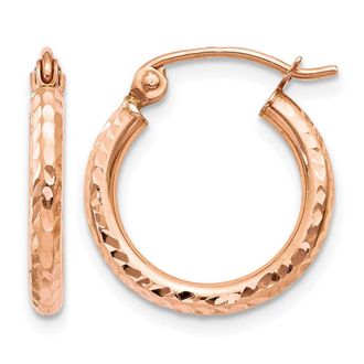 Diamond2Deal 14k Gold Diamond-cut 2mm Round Tube Hoop Earrings