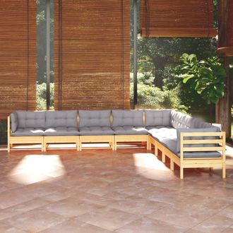 vidaXL Juego De Muebles De Jard&iacute;n 9 Pzas Y Cojines Madera Maciza Pino Vidaxl