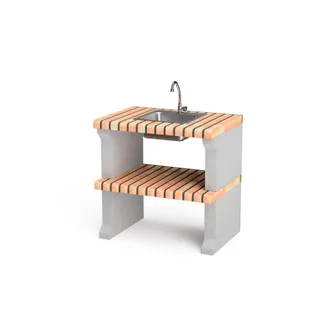 Movelar Caballete Lateral, Lavabo Y Grifo Alcoa Plus Xl Para Barbacoa De Obra Prefabricada (gris, Naranja - 86,5 X 58 X 58 Cm) - Uso En Exteriores - Movelar