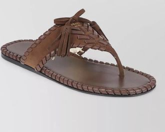 Prada suede thong sandals braided tassel detail