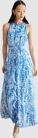 Hobbs London Taryn Floral Ruffle Maxi Dress in Ivoryblue at Nordstrom, Size 16