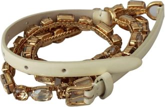 Dolce & Gabbana Leren Kristallen Taille Riem - Dames - Riemen - Wit - ONE Size - Leer - Accessoires