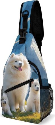 Generic Samoyed Dogs Family Unisex Shoulder Bags Casual Crossbody Chest Bag Sling Backpack for Hiking Cycling Travel