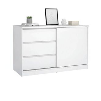 Dmora Credenza Nathalie, Buffet da soggiorno, Madia da salotto, Dispensa da cucina, 119x50 h76 cm, Bianco lucido - Dmora
